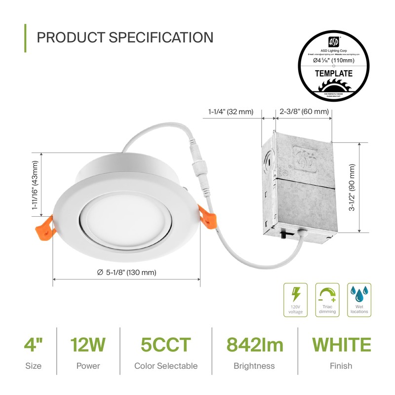 ASD 6 Pack 4 Inch Gimbal LED Recessed Lighting with