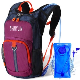 Shinylin Kids Hydration Backpack with 1.5L Water Bladder Hiking Backpack Lightweight for Boys or Girls Children Biking Climbing Running Cycling(Purple)