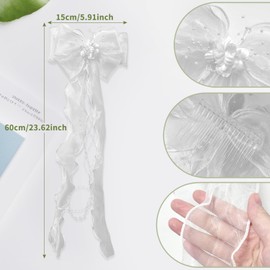 Holy Communion Hair Accessories for Girls – White Bow Hair Clips with Pearls and Organza Ribbon, Perfect for First Holy Communion, Wedding & Flower Girl Decorations
