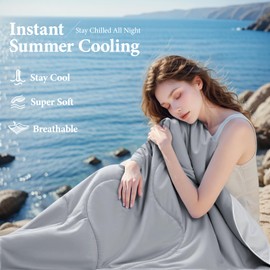 Cooling Comforter Twin Size, Cooling Blankets for Hot Sleepers and Night Sweats, Double Sided Cool Q-Max>0.45, Lightweight and Breathable Absorb Heat Soft Summer Ice Blanket 68"×90" Inches, Gray