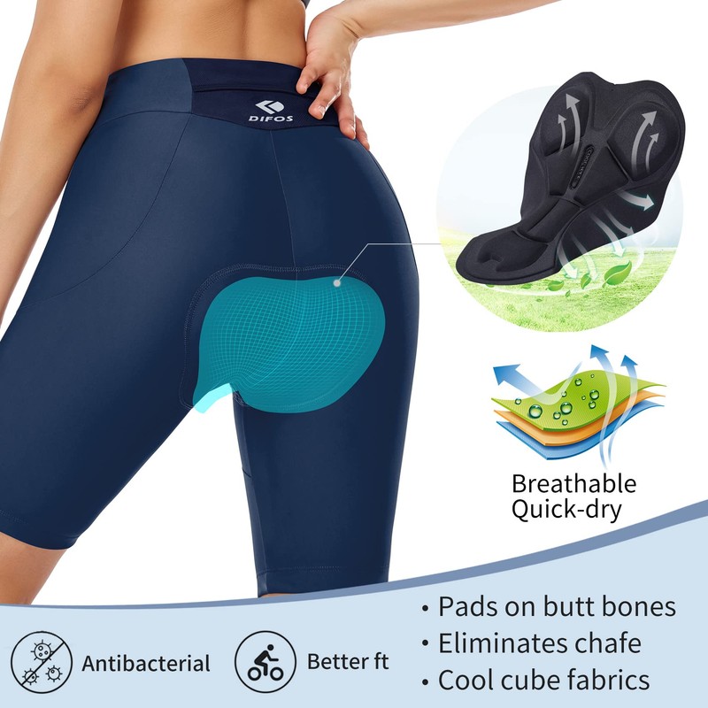 DIFOS Women's Padded Bike Shorts Cycling Shorts with Pockets Wide