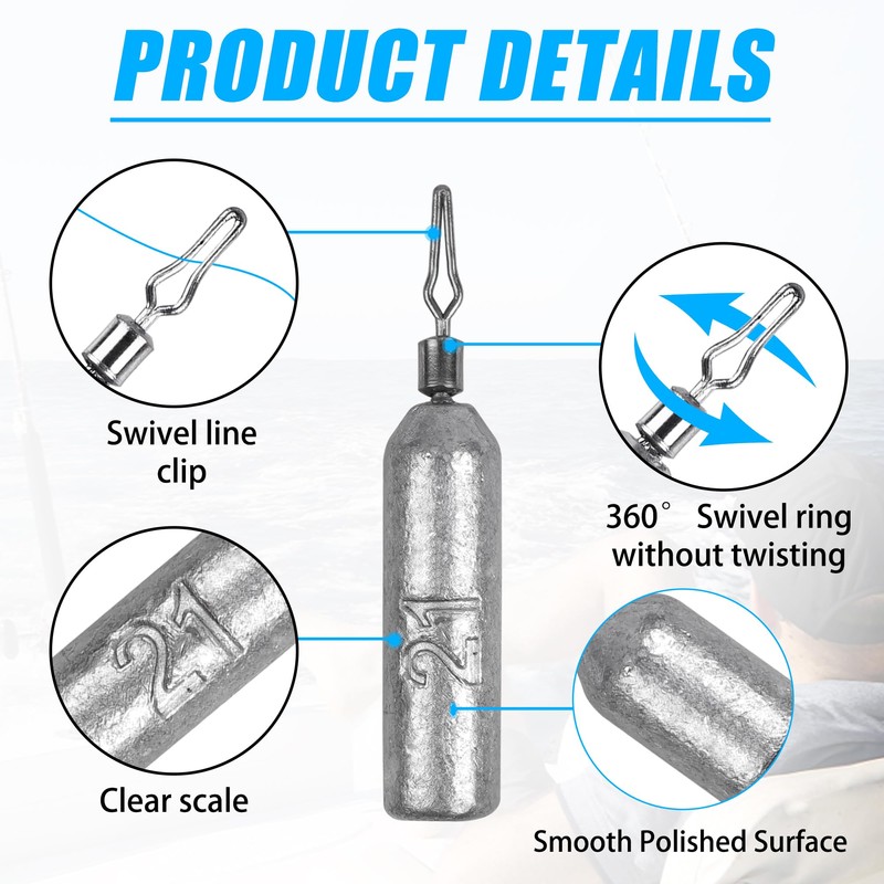 30 Pack Fishing Sinker Drop Shot Weights with Rolling Swivels