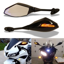 Motorcycle LED Turn Signal Rearview Mirrors Compatible with 2011 2013 Honda CBR250R CBR 600 RR (Gloss Black+Smoke Len#1)