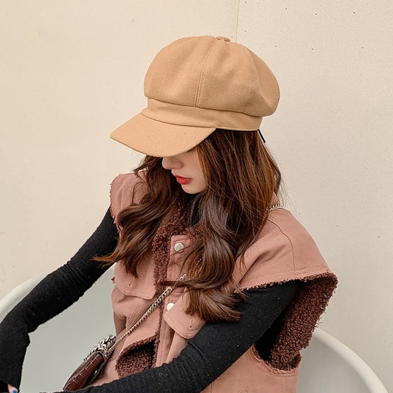 Redwestmelon Women's Newsboy Cap Retro Plaid Octagonal Hat Outdoor Sun