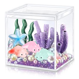 Vertintong Axolotl DIY Tank Axolotl Craft with 3 Pcs Mini Axolotl Figures Axolotl Beads Axolotl Gift Set Axolotl Charms 3.2″ Acrylic Tank(Macaron Color,Stylish)