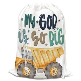 DSHFG Christian Birthday Drawstring Gift Bags for Party, Cute Bible Baby Shower Drawstring Gift Wrap Bags, Christmas Small Happy Birthday Bag Canvas, My God Is So Big, 10x13 Inch