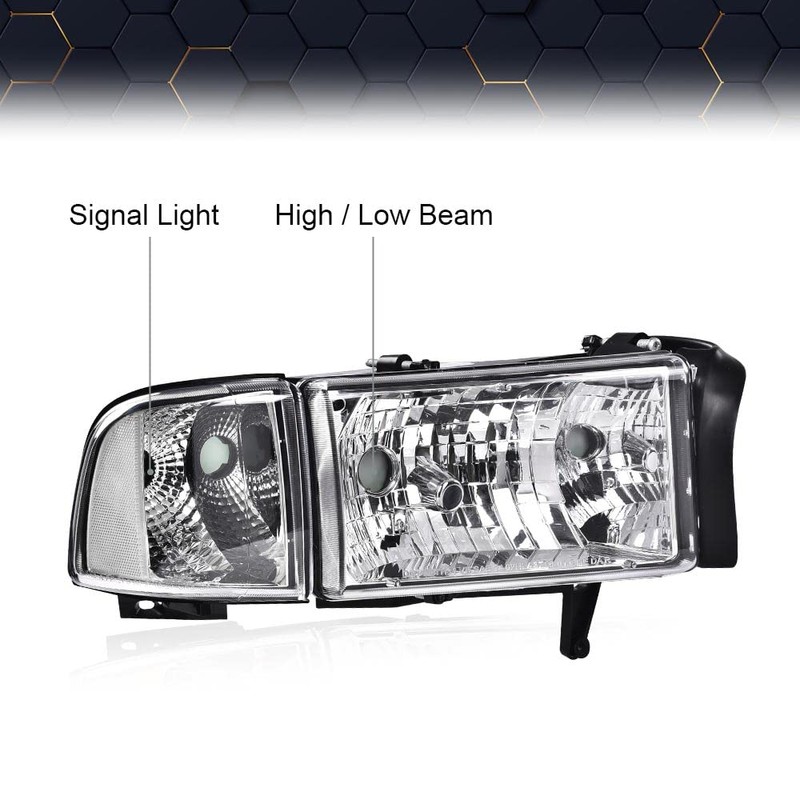 PIT66 Headlights Assembly Compatible with 1994-2001 Dodge Ram 1500/1994-2002 Dodge