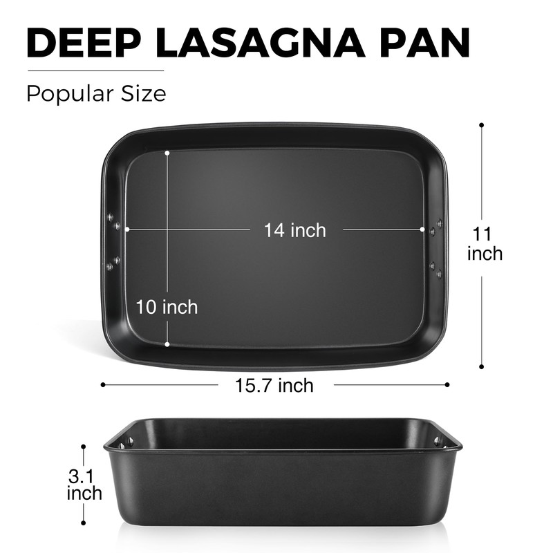 HONGBAKE Lasagna Pan 3 Inch Deep, 15x10" Baking Pan for