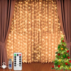 Jsdoin Curtain Lights 3m×3m 300LED Fairy Lights with 8 Modes Remote Control Timer Adjustable Brightness, Curtain Light for Bedroom, Garden, Party,Christmas,Curtain Fairy Lights (Warm White)