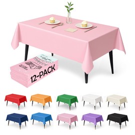 Craft And Party 12-Pack Light Pink Plastic Tablecloths – 54 x 108 Inch Disposable Table Covers for Rectangle Tables, Heavy Duty & Waterproof for Parties, Events, Banquets, Light Pink