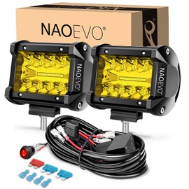 NAOEVO 4 Inch LED Pod Lights, Spot Flood Yellow LED Fog/Driving/Off Road Lights with 2 Leads Wiring Harness, Cube Pods for Truck Boat ATV UTV, 2 Pcs (Yellow)