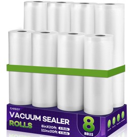 CAREGY Food Vacuum Sealer Rolls Bags 8 Pack 4 Rolls 8'' x 20' and 4 Rolls 11''x 20' Commercial Grade BPA Free Bag Rolls Embossed Food Saver Bags for Meal Prep,Sous Vide Cooking and Food Storage