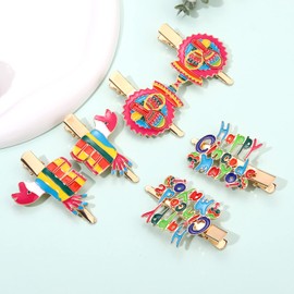 Boderier 6 Pack Cinco De Mayo Hair Clip for Women Mexican Fiesta Hair Clips Enamel Sombrero Pinata Chili Pepper Hair Barrettes Mexican Holiday Hair Accessories Gift (Donkey)