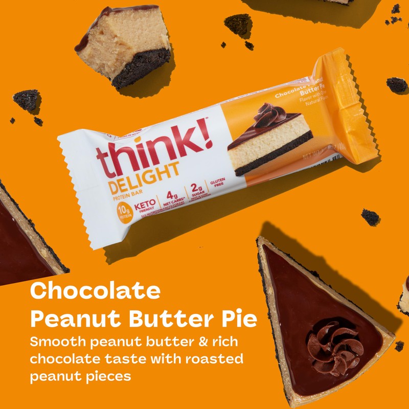 think! Delight Protein Bars, Chocolate Peanut Butter Pie, Low Sugar