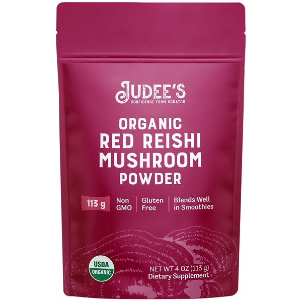 Judee's Organic Red Reishi Mushroom Powder 4 oz - 100% Non-GMO - Gluten-Free and Keto-Friendly - Add to Coffee, Smoothies, or Shakes - Make Golden Milk or Mushroom Latte