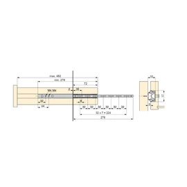 Emuca - Set of 5 Pairs (10 Pieces) Sliders/Ball Slides Extracted Part 17mm x 278mm (0,66 x 10,94 inch) for drawer, Zinc Plated
