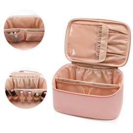 AREMOD - Bolsa de maquillaje portátil, organizador de maquillaje de viaje, bolsa de aseo grande, cosméticos de maquillaje, brochas de maquillaje, bolsa organizadora de maquillaje, Rosado, Portátil