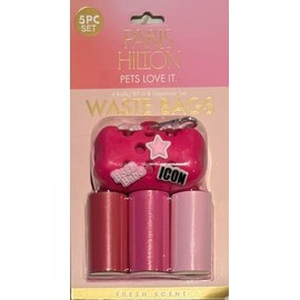 Pet Waste Bags, 5 Piece Set with Dispenser, 4 Rolls/80 Count, Fresh Scent, Pink