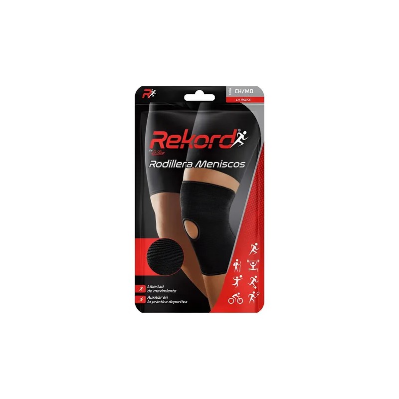 Rodillera Deportiva Rekord Flexible y Ajustable para Meniscos, en Negro