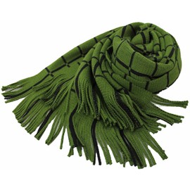 Rotfuchs Scarf Knitted Scarf Raschel Scarf Checked Fashionable 100% Wool (Merino) Made in Germany, Green / Black