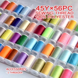 56 rainbowColor Set of Handy Polyester Sewing Threads with needls and Threader