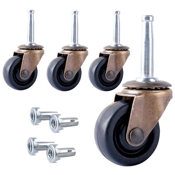 Podoy Antique Casters Wheels 1-5/8" with Stem Socket Replacement for Furniture Chairs Small Sofa Office Decorative Casters for Hardwood Floor (Set of 4)