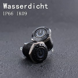 JIQI 2 x 12 mm Momentary Waterproof Pressure Switch 12 V to 24 V 2 A IP66 Button with LED Lighting Black Metal Housing Momentary Push Button with Connecting Wires for Car DIY Car Motorcycle (Green)