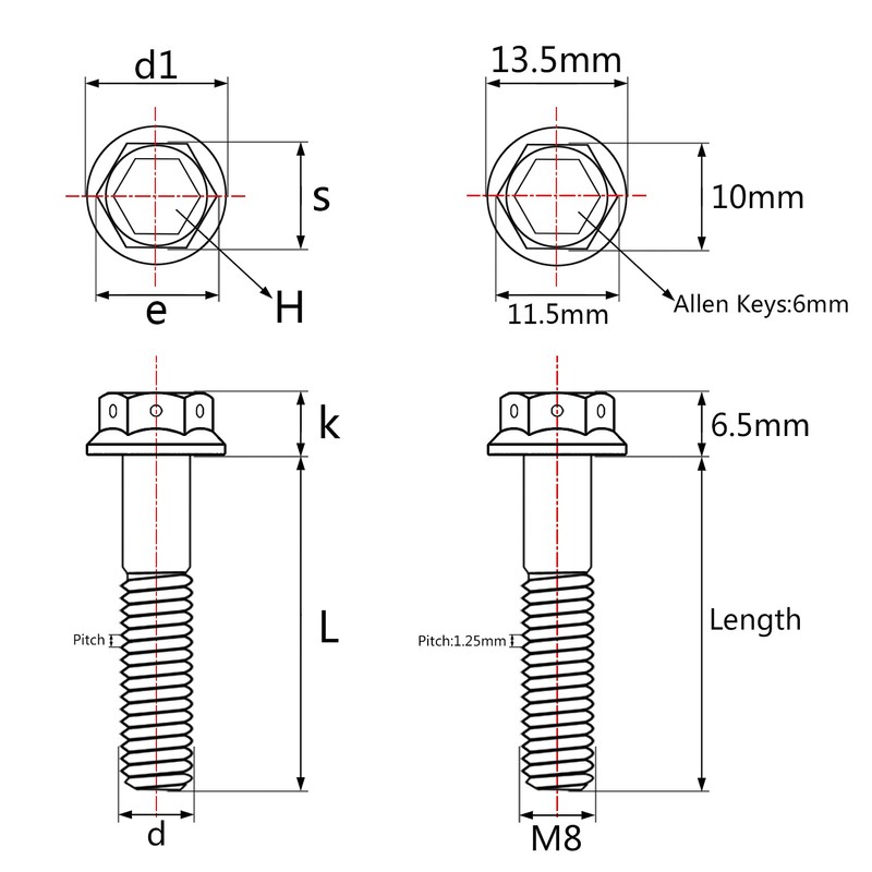 Wanyifa - Tornillo de cabeza hexagonal de brida de titanio