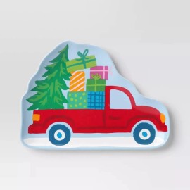 Wondershop Figural Farmhouse Truck Christmas Tree Appetizer Melamine Plate New