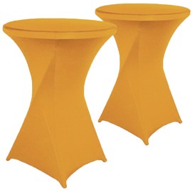 Jusmate 2 Pack 32x43 Inch Gold Spandex Cocktail Table Covers, Fitted Round Cocktail Tablecloth, Stretch Highboy Table Cover Cloth for Wedding, Party, Banquet, Event