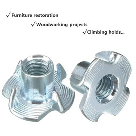 TERF® M10 (10mm) X 13mm Steel 4 - Pronged Tee Nut Four Pronged T Nut Use For Carpenter Woodworking Furniture Craft Rock Climbing Hold DIY and Multi Purpose Use - Pack of 10