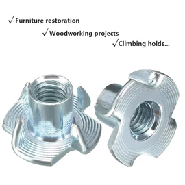 TERF® M10 (10mm) X 13mm Steel 4 - Pronged Tee Nut Four Pronged T Nut Use For Carpenter Woodworking Furniture Craft Rock Climbing Hold DIY and Multi Purpose Use - Pack of 10