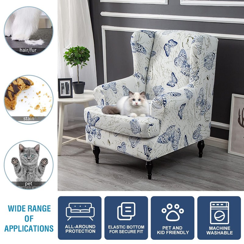 NILUOH Wing Chair Slipcovers 2 Pieces Stretch Spandex Wingback Chair