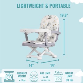 Dream On Me Munch N Go Booster Seat for Babies 6–36 Months, 3-in-1 Feeding, Floor & Table Seat, Adjustable 4 Heights, Lightweight Portable Design, 3-Point Safety Harness, Easy to Fold & Carry- Grey