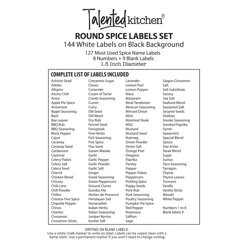 Talented Kitchen Spice Labels Stickers - 144 Round 1.5-Inch Water-Resistant