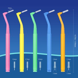 50 Stück Interdentalbürsten Bunt, 5 Größen (0.66-1.55mm) Angle Zahnzwischenraumbürsten aus PE Weiche mini Dentalbürsten für Zahnspangen Reinigen