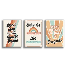 Set of 3 inspirational Wall art, Chalkboard motivational Wall art,Classroom Teens Bedroom Office,Don't stop until you're proud Unframed 8x12in