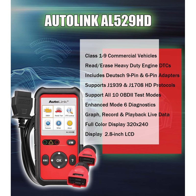 Autel AutoLink AL529HD Read/Erase Heavy Duty Engine DTCs Deutsch 9-Pin