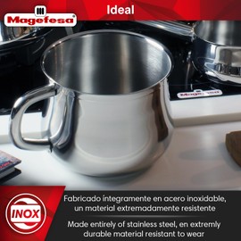 MAGEFESA Ideal 2-Quart Milk Pot, Stainless Steel Saucepan with Pour Spout, Soup Pot for all types of Stovetops, including Induction, Heat-resistant Handle, Oven Safe