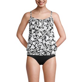 Lands' End Womens Chlorine Resistant Blouson Tankini Top Black Havana Floral Regular 6