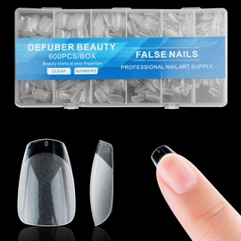 Half Matte Short Coffin Fake Nail Tips, Soft Gel Pre-Shaped Nail Tips, Full Cover False Nails with Clear Box for Nail Salons and DIY Nail Art, 600PCS/12 Sizes