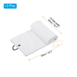 PATIKIL 20"x16" Tri-Fold Golf Towels, 3 Pack Waffle Pattern Towels Soft Fiber Strong Water Absorption with D Clip for Golf Lovers, White