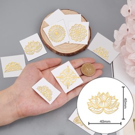 OLYCRAFT 9pcs Lotus Mandala Brass Golden Sticker Floral Self Adhesive Stickers Mandela Metal Stickers Lotus Sticker for Scrapbooks DIY Resin Crafts Phone Water Bottle Decoration 1.6x1.6 inch