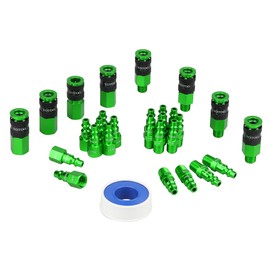 YOTOO Universal Air Coupler and Industrial Plug Kit, 29 Pcs Durable Aluminum Quick Connect Air Hose Fittings, Lightweight for Air Tools, Air Compressor Accessroies and air compressor attachments,Green