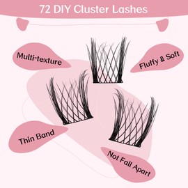 Lash Clusters, 72 Pcs Individual Cluster Lashes DIY Lash Extension 10-16mm Eyelash Clusters Volume Wispy Lashes Super Thin Band Reusable Soft & Comfortable(Nimble,D-8-16mix)