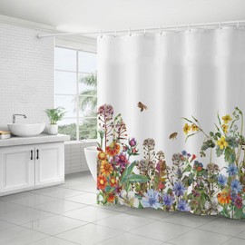 FAIRYGATE Garden Shower Curtain Shower Curtains Floral Extra Long Wet Room Curtain Mould Proof Resistant Waterproof Bath Curtains for Bathroom B9810