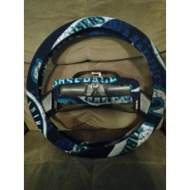 Custom SEATTLE MARINERS PENNANTS FLEECE STEERING WHEEL & REAR VIEW MIRROR SET