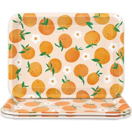 FYSUIMU 3Pcs Orange Serving Trays Tangerine Plastic Tray 10 x 13 in Citrus Serving Platters Dishes for Summer Dessert Snack