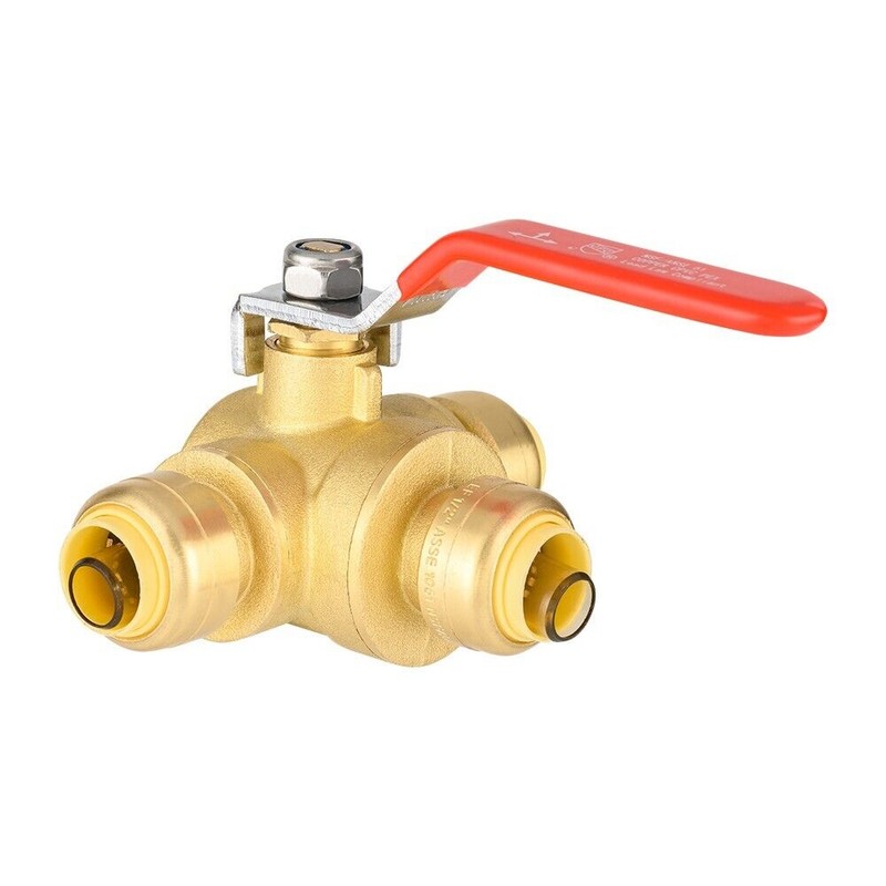 EFIELD 1/2" PUSH FIT 3 WAY BRASS BALL VALVE, FULL