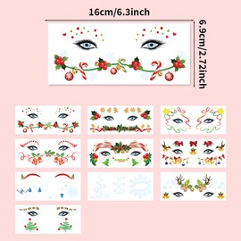 Christmas Face Temporary Tattoos,10 Sheets Christmas Makeup Cute Santa Claus Snowman Deer Face Stickers Tattoos for Christmas Decorations Xmas Party Supplies,Xmas Gifts Stocking Fillers